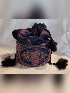 Antique Victorian Gilded Age Silk Bag with Metallic Cushion Embroidery Ex. Cond.